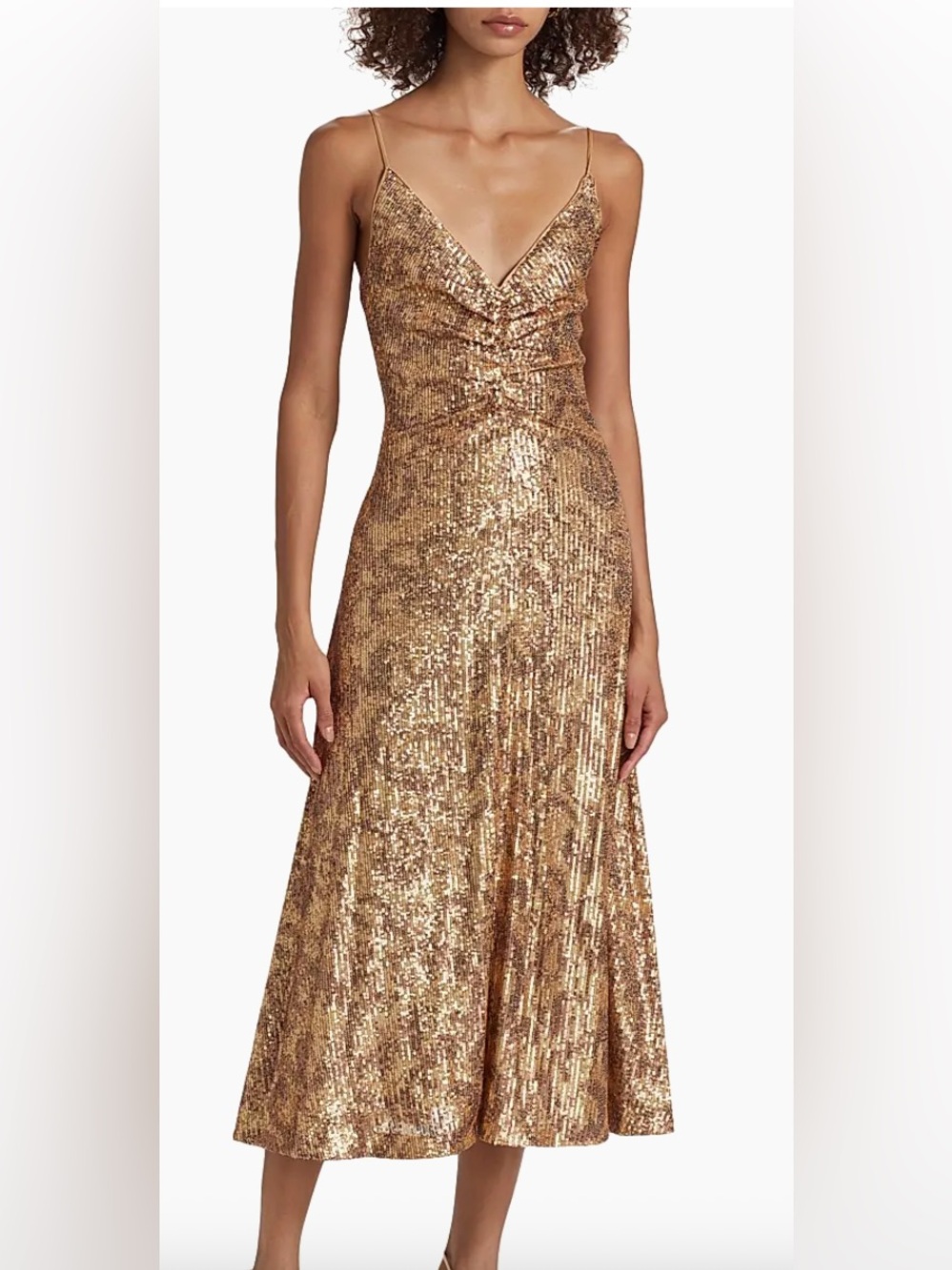 Halston Essence Leo Gold Sequin Midi Dress - size 12 NWT